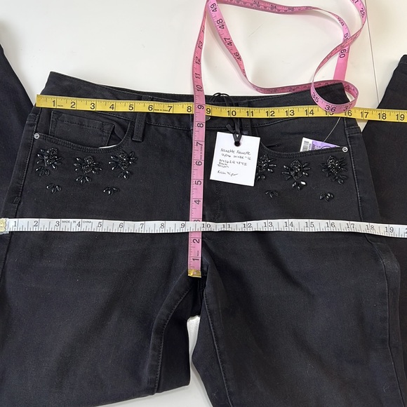 NWT Women’s Nanette Lepore Rhinestone Girlfriend Cropped Jeans Black Poison Sz 6 - Picture 6 of 10